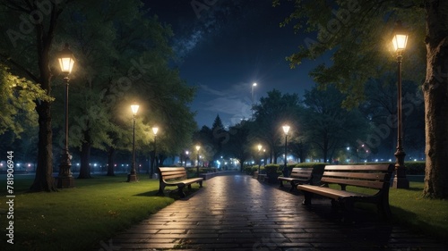 Empty park at night
