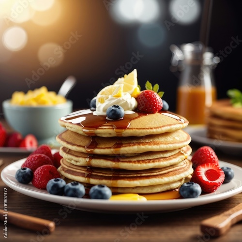 Pancakes with honey and berries