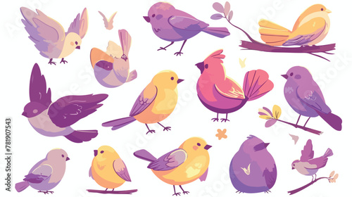 Purple line color bird icons vector illustration wh