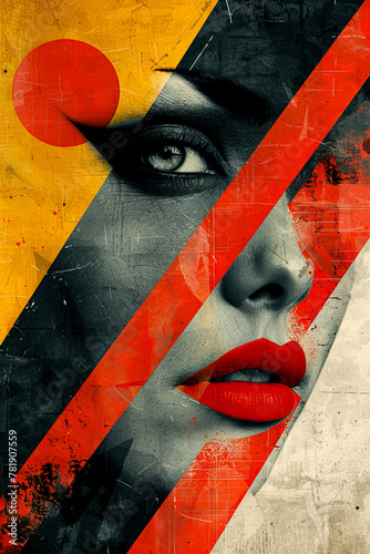 Mysterious Beauty A Portrait of Woman in Print Texture Poster Style