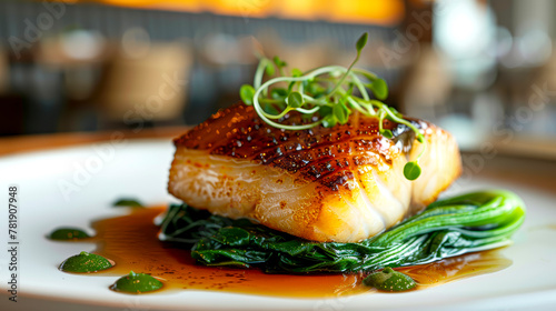 Gourmet Black Cod Delight: A Stylish Presentation in a Michelin Star Setting photo