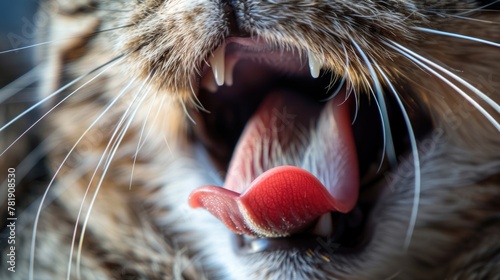 Macro Texture of a Red Cat Tongue, Specific to Domestic Cat Breed - Animal and Carnivore Pet Macro Image