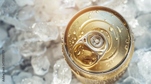 Refreshingly Chilled: Alcoholic Beverage Can in Ice made from Aluminium Steel Background