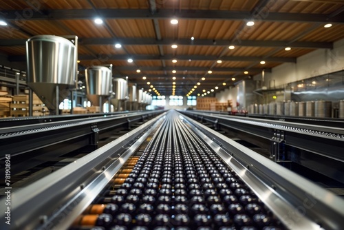 Conveyor line with a large number of bottles, factory, selective focus © Tetiana Kasatkina