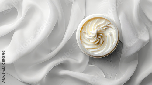 High-quality product photography: White cream in sleek cosmetic bottle on simple background photo