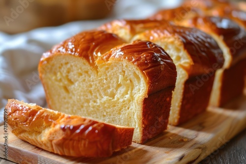 Rustic Brioche Loaf with Butter Cut into Slices for Breakfast - Delicious Baked Cake