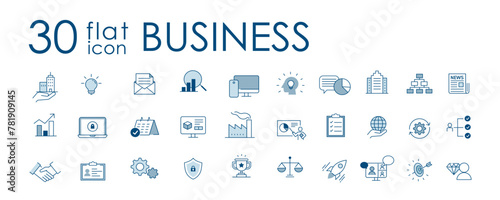 Business people, human resources, office management - thin blue line web icon set. Outline icons collection. Simple vector illustration