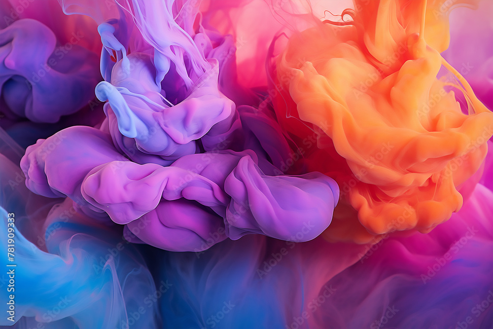 Abstract colorful smokey background with pink, purple, violet, yellow, orange, and blue colors. 