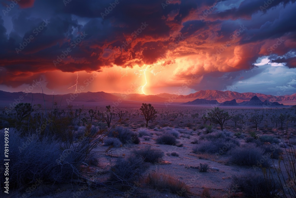 Sunset over Joshua Tree: Stunning Mojave Desert Landscape in Wild West at Evening Time