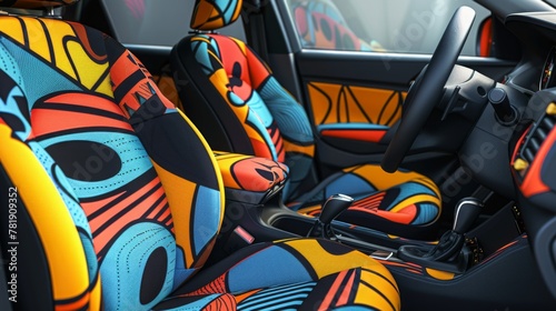 Brightly Colored Seat Cover in Car Interior