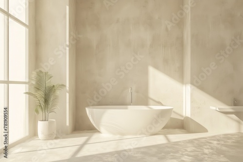 Vintage Minimalist Bathroom in White and Beige Tones. Perfect Blend of Simplicity and Elegance for Your Home Interior
