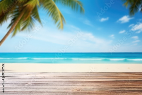 Serene Tropical Beach Paradise with Wooden Floor