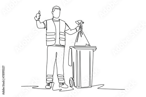 Continuous one line drawing recycle bin and waste concept. Doodle vector illustration.