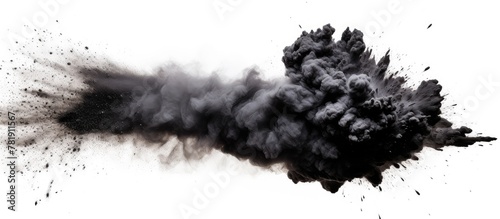 Explosive Black Powder Blast on White Backdrop