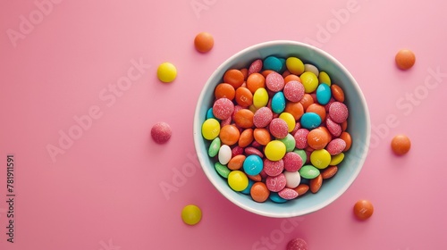 The concept of National Candy Day  top view. Copy space area for text. Background  banner  template. Food for Children. Candy and party event.