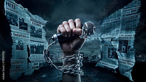 Journalism Freedom: Hand-Holding Mic & Chain on Press Freedom Day