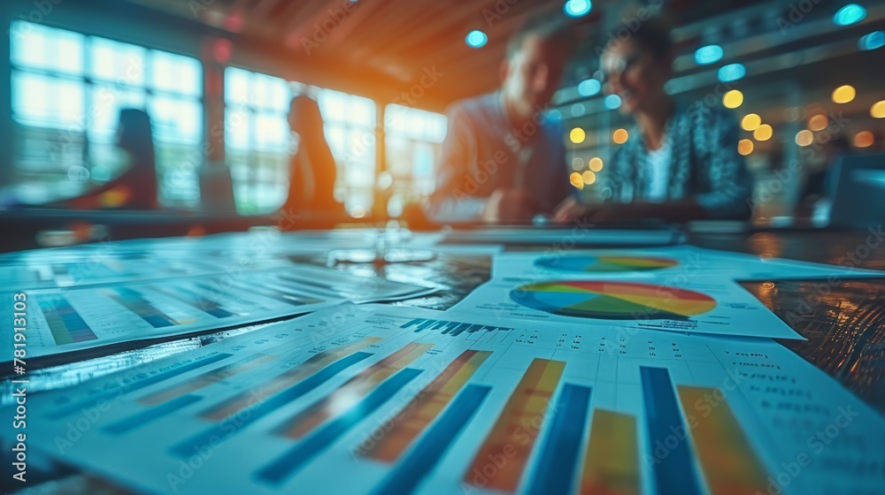 Dynamic business team engagement with colorful analytical charts Dynamic business team engagement with colorful analytical charts