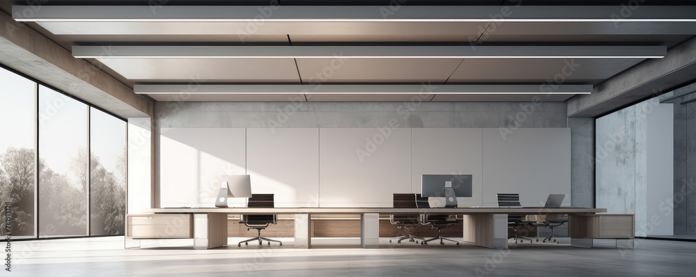 Fototapeta premium Modern Office Interior with Panoramic Windows