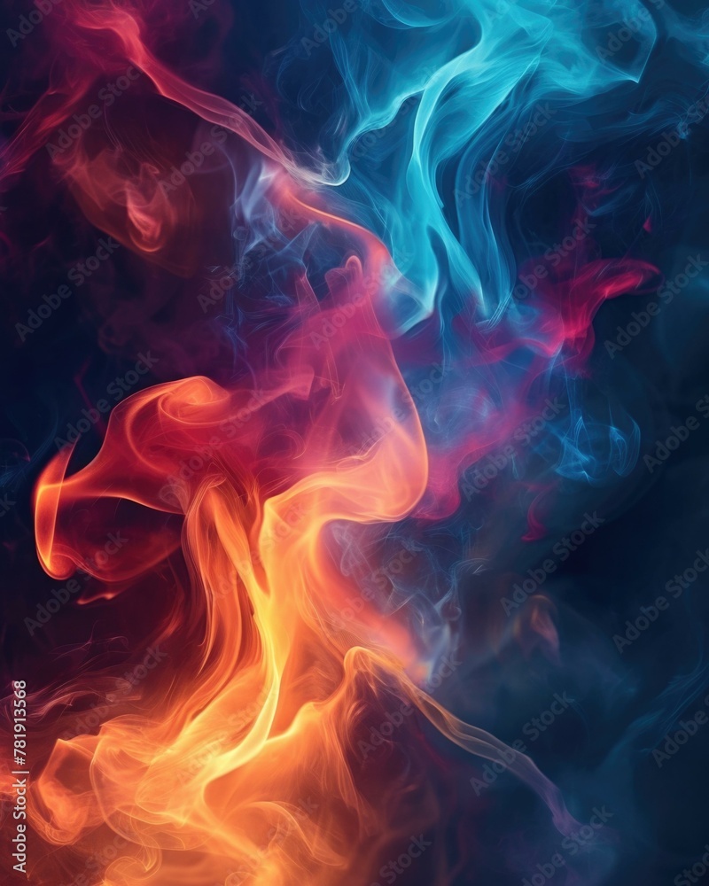A close up of a colorful flame on black background. AI.
