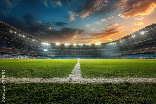 A soccer field under a bright sky, ready for play with vibrant hues enhancing the thrilling atmosphere.