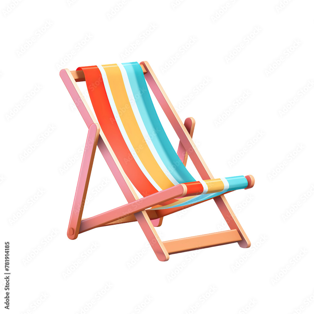 Beach chair, 3D style, isolated on blank background.