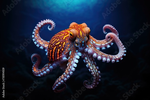 An octopus is swimming in the ocean with its tentacles out. AI. © serg3d