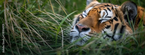 Serene Tiger Sleeping Peacefully in Green Grass