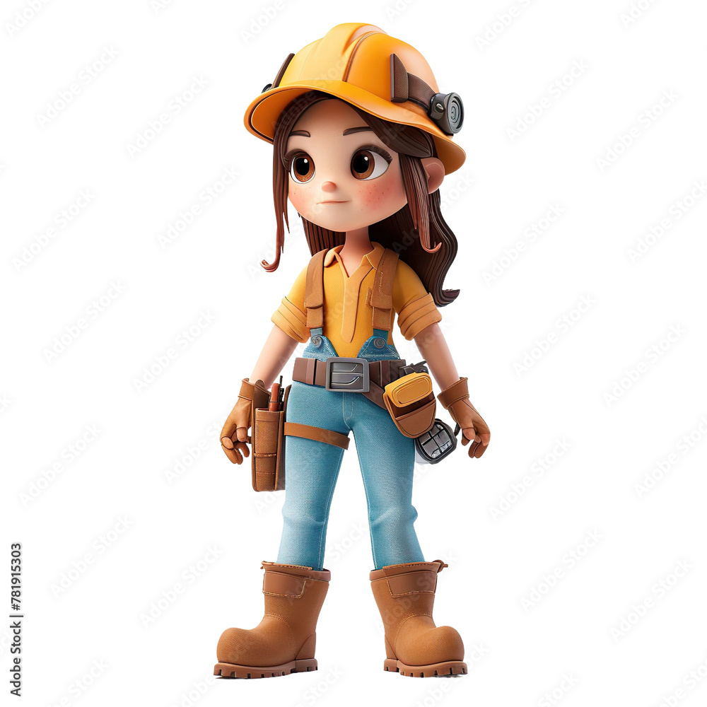 Cute female installer, 3D style, isolated on blank background. Cute female installer, 3D style, isolated on blank background.