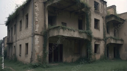 A very old building with a lot of vines growing on it. AI.
