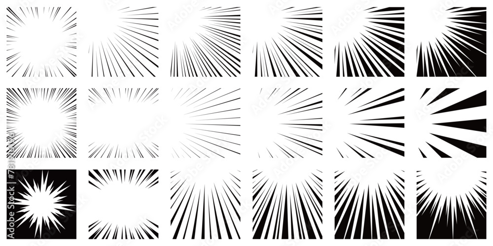 Obraz premium 黒色の集中線の素材セット