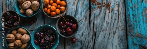 Assorted Nuts and Berries on Rustic Wooden Background