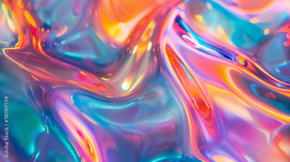 Iridescent Holographic Texture with Fluid Patterns, Abstract Background Iridescent Holographic Texture with Fluid Patterns, Abstract Background
