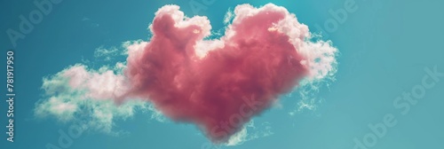 Cloud Heart Isolated, Pink Heart Cloudy Shape in Blue Sky, Wedding Design, Valentine Day Card