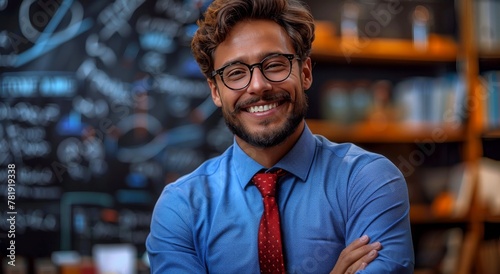 Man in Blue Shirt and Red Tie