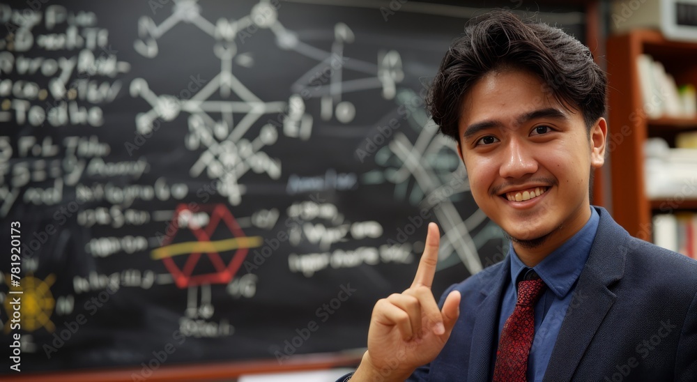 A male teacher Standing in Front of Chalkboard A male teacher Standing in Front of Chalkboard