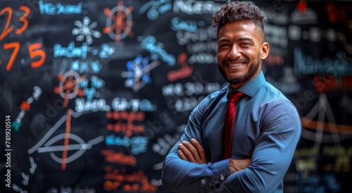 A male teacher Standing in Front of Chalkboard