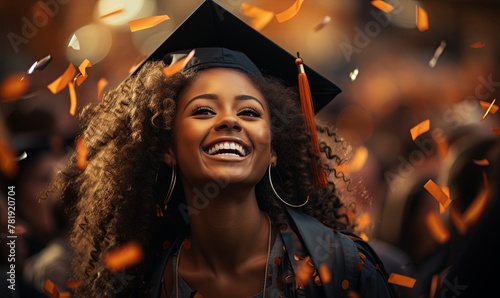Woman in Graduation Cap and Gown Amid Confetti photo