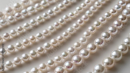 Rows of Elegant White Pearls on a Neutral Background