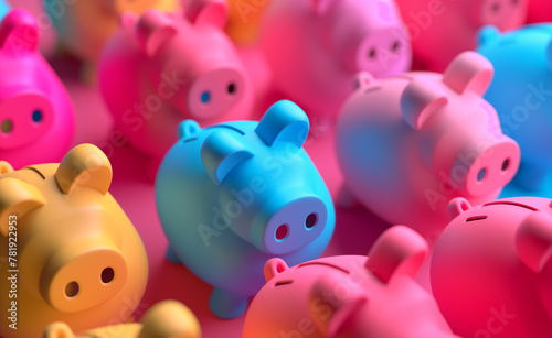 Colorful Piggy Banks. Illustrating Financial Diversity. Concept of Bank Savings. Financial Investment.