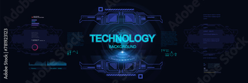 Banner with futuristic technology splash screen. Concept banner futuristic technology with modern digital graphics and abstract HUD elements. Digital technologies and advertising
