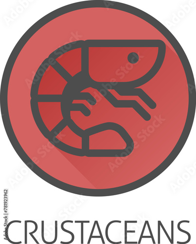 A prawn shrimp crustacean food stylised icon. Possibly an icon for the allergen or allergy or a seafood concept.