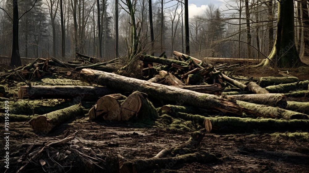 felling trees in the forest