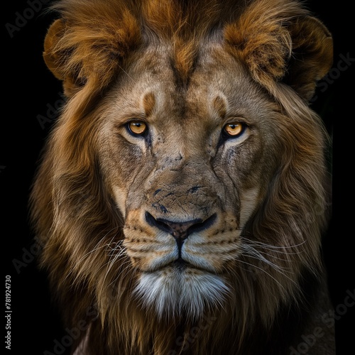Lion  Wildlife  Face shape  Black background 