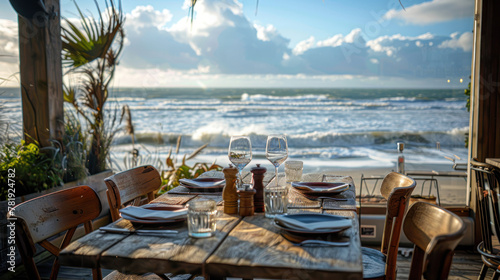 Dining table in a beach restaurant