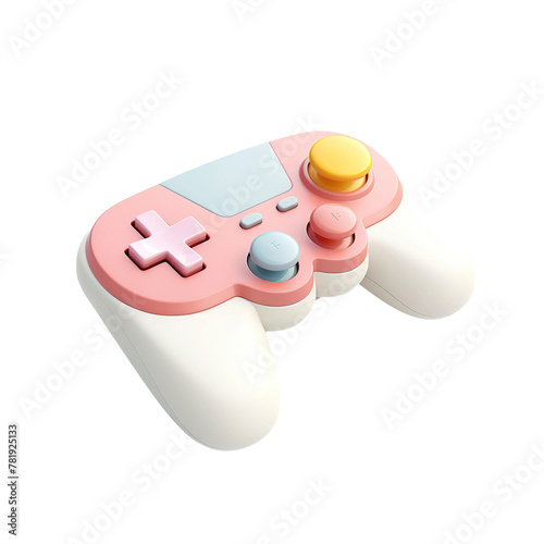 Video game joystick, 3D style, isolated on blank background.
