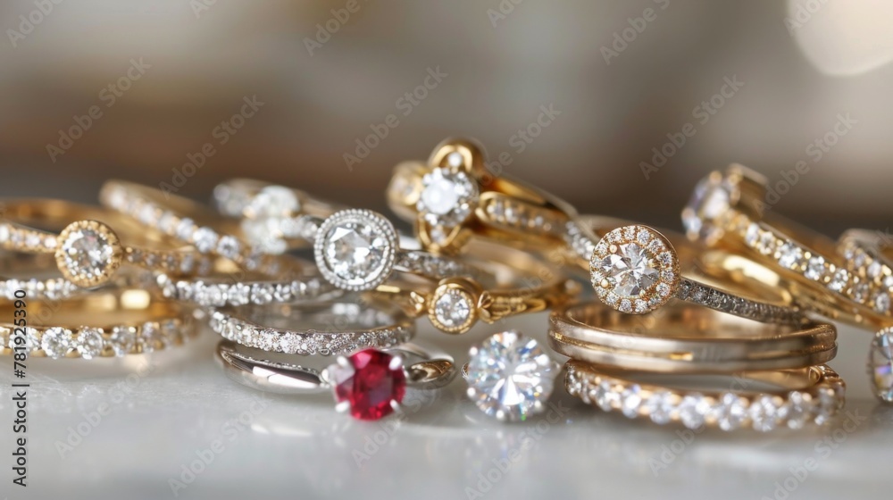 Assortment of Elegant Diamond and Gold Jewelry on Display Assortment of Elegant Diamond and Gold Jewelry on Display