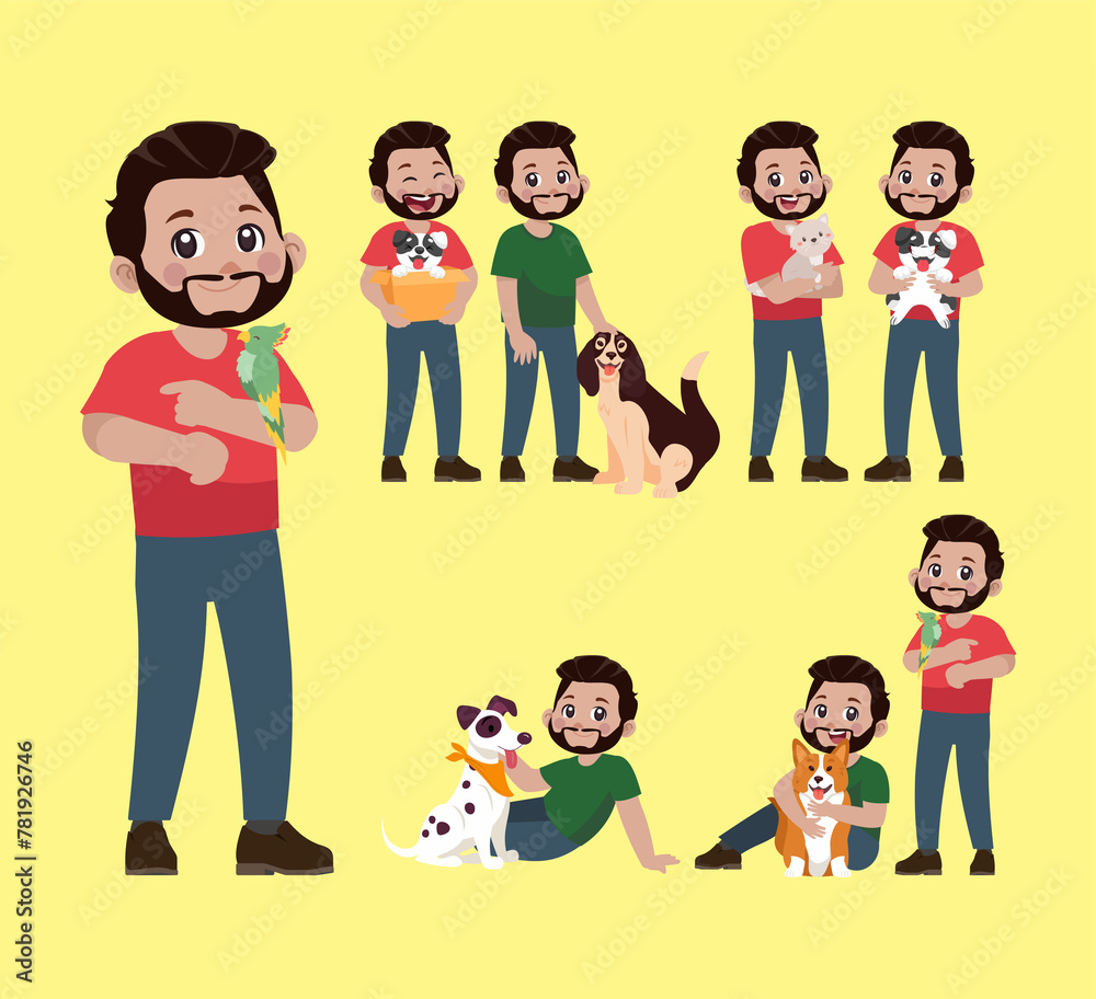Illustration of people with pets