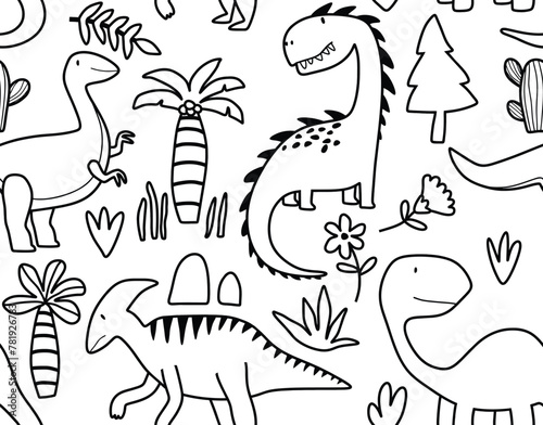 Cute cartoon illustration dinosaur Vector seamless pattern. © dwi