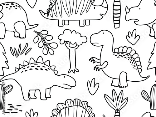 Cute baby seamless pattern with cute dinosaurus.  © dwi