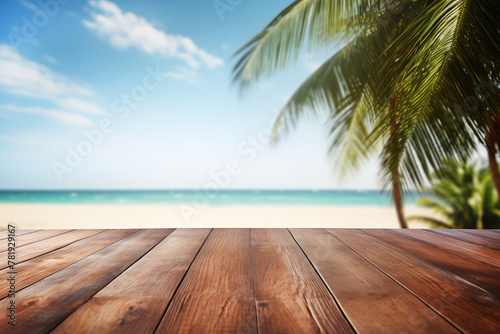 Empty board, sea and palm trees in the background.